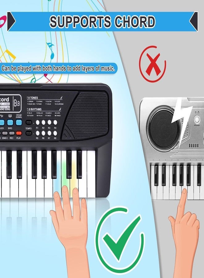 CERLINK بيانو سيرلينك للأطفال مع ميكروفون، 37 مفتاحًا، 8 إيقاعات، 8 نغمات، 6 عروض توضيحية، لوحة مفاتيح إلكترونية محمولة، لعبة موسيقية للأطفال من عمر 3 إلى 5 سنوات، للأولاد والبنات، مجموعة من قطعة واحدة. - Image 3